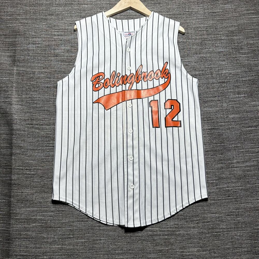 Bolingbrook White Pinstripe Baseball Jersey with Orange Script - Unbranded